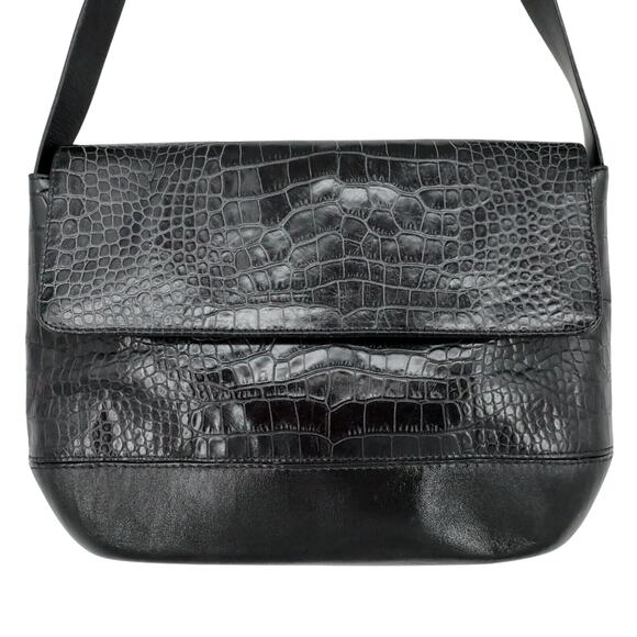 Carla Mancini Handbag Womens Black Leather Alligator Texture Shoulder Bag - Picture 1 of 13